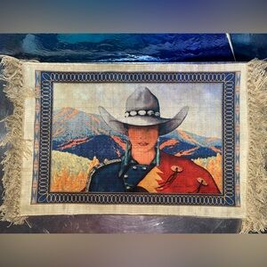 Set of 6 Western placemats Cowgirl wearing Hat Mountains in Background